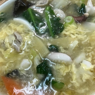 味付けは添付のスープで簡単❗️海鮮あんかけラーメン